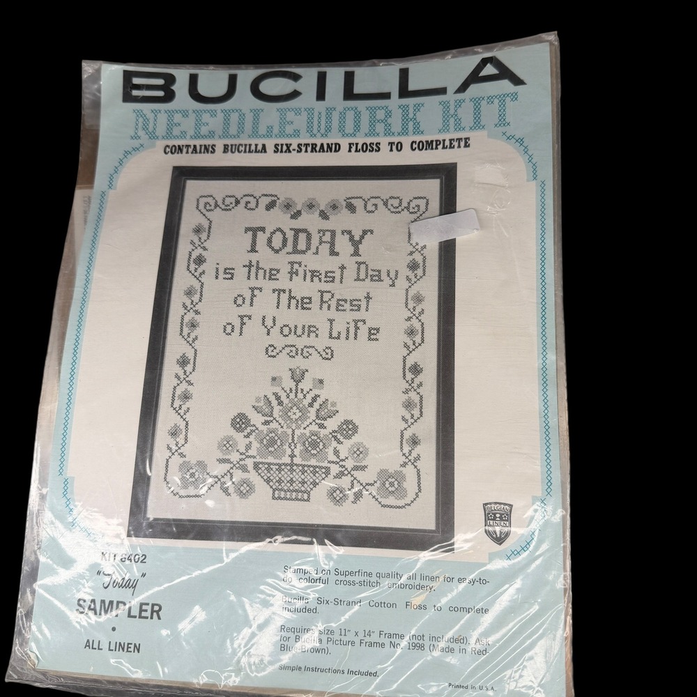Vintage Bucilla Needlework Kit 8402 Today Is the First Day Linen Sampler NOS